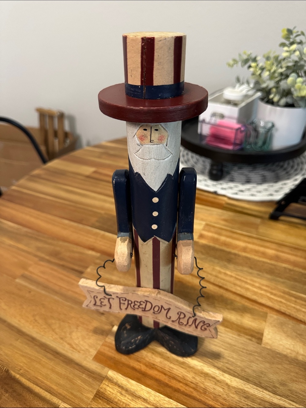 Source Unknown Patriotic Wooden Uncle Sam Decor - Red, White, Blue